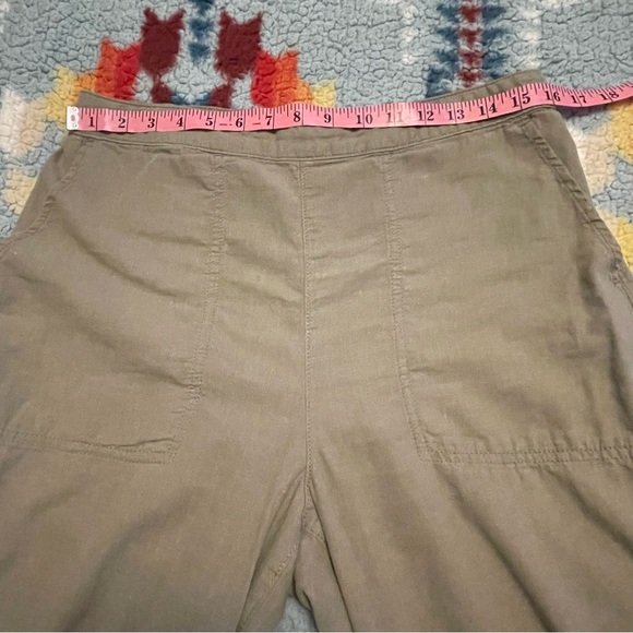 H&M Linen Blend Wide Leg Capri Pants Dark Green Women’s Sz M Elastic Waistband - Picture 4 of 8